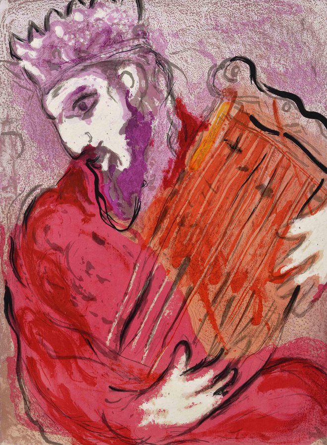 Kralj David s harfo (Biblija), 1956, barvna litografija. FOTO: Arhiv Galerije-muzeja Lendava