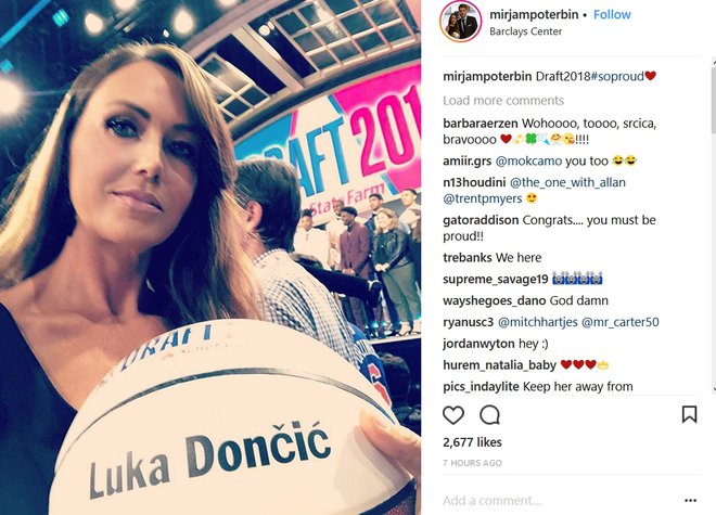 Mirjam Poterbin je na svojem profilu na instagramu objavila fotografijo, na kateri drži žogo z imenom svojega sina, in zapisala, da je zelo ponosna. FOTO: Instagram