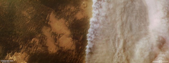 Peščeni vihar na Marsu. FOTO: ESA/DLR/FU Berlin