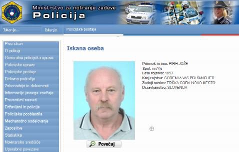 Jožeta Pirha iščejo zaradi poskusa uboja. FOTO: Policija