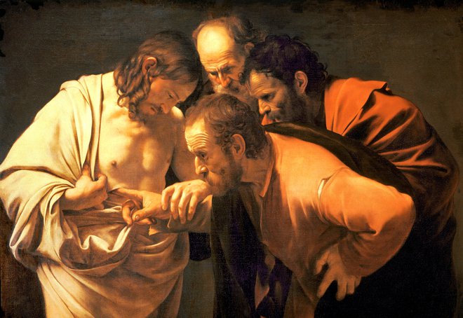 V znanosti so blaženi tisti, ki vidijo, pa vseeno podvomijo. Caravaggio: <em>Nejeverni Tomaž</em>, 1601/1602