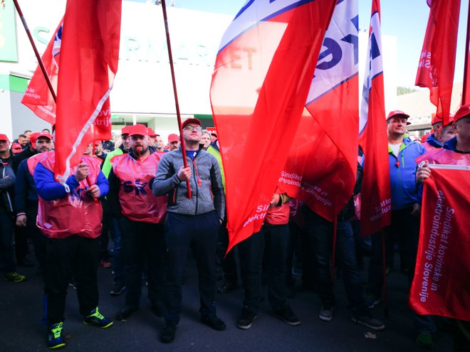 Na protestnem shodu je zbrane nagovorila tudi predsednica Skei in ZSSS Lidija Jerkič. FOTO: Delo