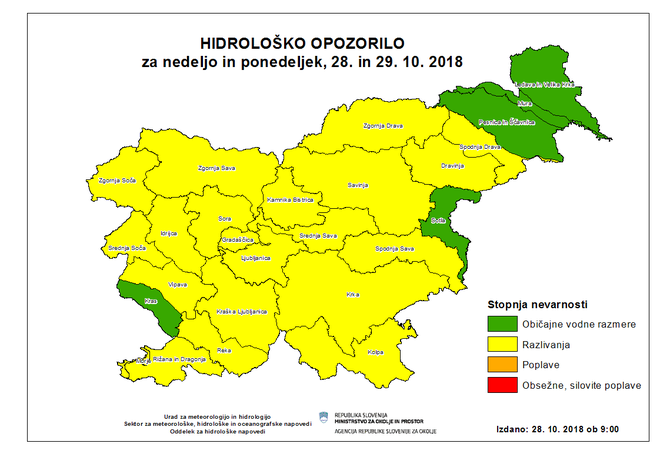 Hidrološko opozorilo. FOTO: ARSO