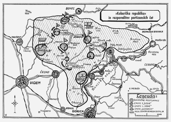 Zemljevid Kobariške republike Vir knjiga Bazoviška brigada