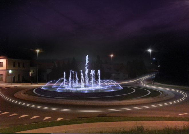 Krajinska arhitektka Darja Matjašec opozarja, da fontane, skulpture ali kozolci v krožiščih preusmerjajo voznikovo pozornost in zmanjšujejo prometno varnost. Na fotografiji Slovenj Gradec. Foto občina Slovenj Gradec