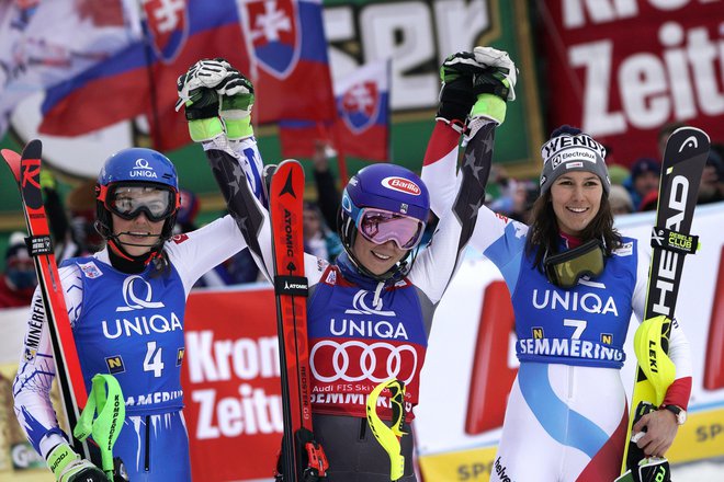 Venček najboljših slalomistk. FOTO: Giovanni Auletta/AP