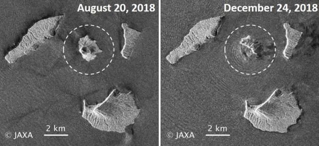 Prej in potem - ognjenik Anak Krakatau. FOTO: JAXA