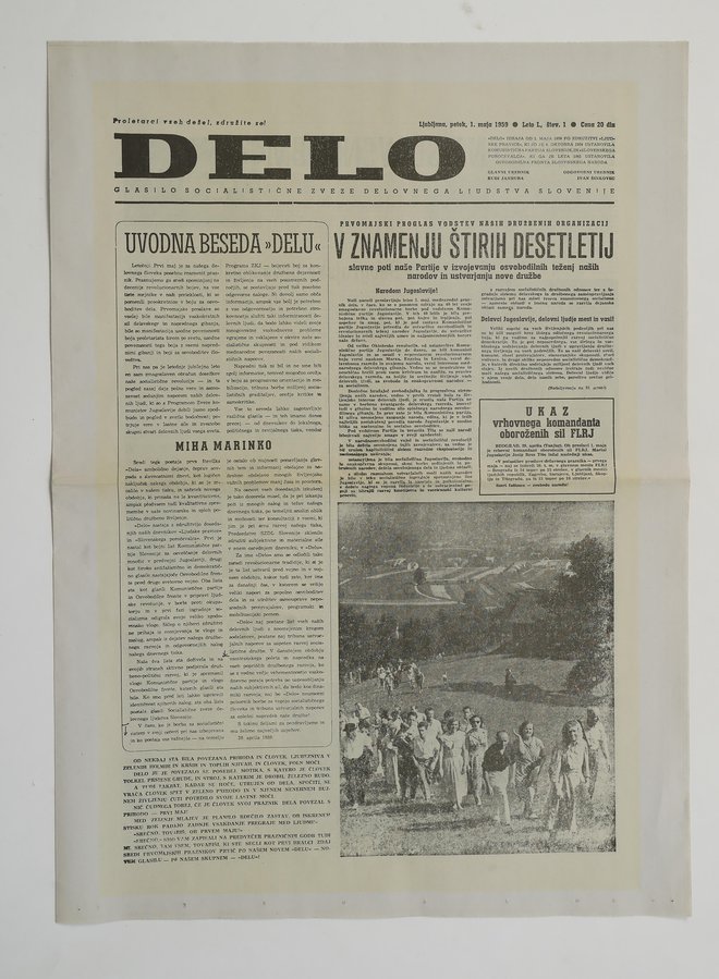Naslovnica prve številke Dela 1. maja 1959. FOTO: Leon Vidic/Delo