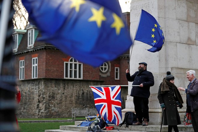Nasprotniki brexita protestirajo pred britanskim parlamentom. FOTO: Adrian DENNIS / AFP