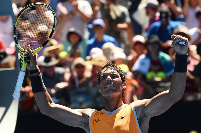 Rafael Nadal si je po zmagi dal duška pred sedmo silo. FOTO: Jewel Samad/AFP