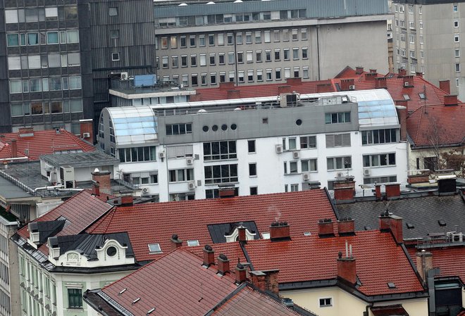 Jabolko spora med DUTB, etažnimi lastniki in upravnikom stavbe na Trdinovi 4 je plačilo popravila steklene strehe, ki pušča. Foto Mavric Pivk