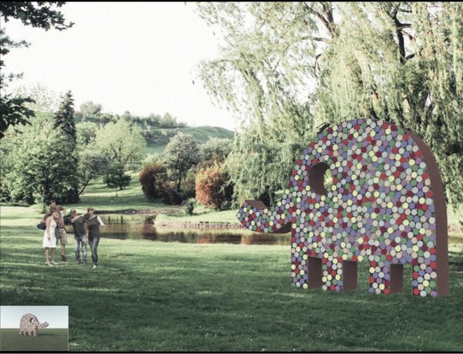 Takole si je Manica zamislila mariborski mestni park s svojimi junaki iz slikanic v obliki forma vive. Foto Osebni Arhiv M. K. M.