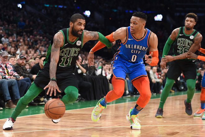 Kyrie Irving je dosegel dvojni, Russell Westbrook pa celo trojni dvojček. FOTO: Bob Dechiara/Reuters