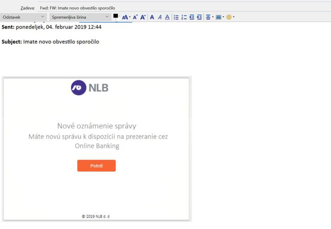 Takšna elektronska pošta kroži po Sloveniji. FOTO: Delo