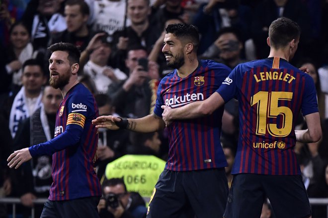 Luis Suarez (v sredini) je bil junak Barcelone. FOTO: AFP