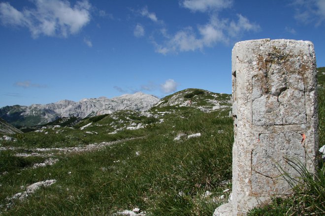 Mejni kamen na rapalski meji. FOTO: Blaž Močnik