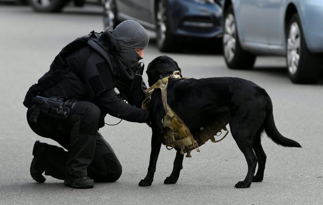 Policisti osumljenca iščejo tudi s pomočjo psov, na katere so namestili kamere. FOTO: Piroschka Van De Wouw/Reuters