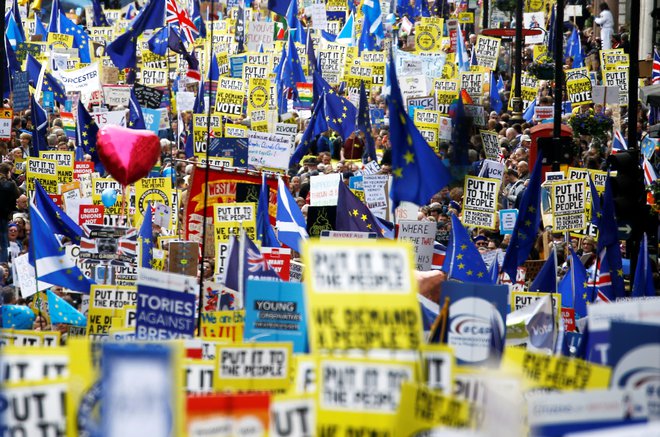 Protest proti izstopu Združenega kraljestva iz EU poteka tudi prek spleta. FOTO: Henry Nicholls/Reuters