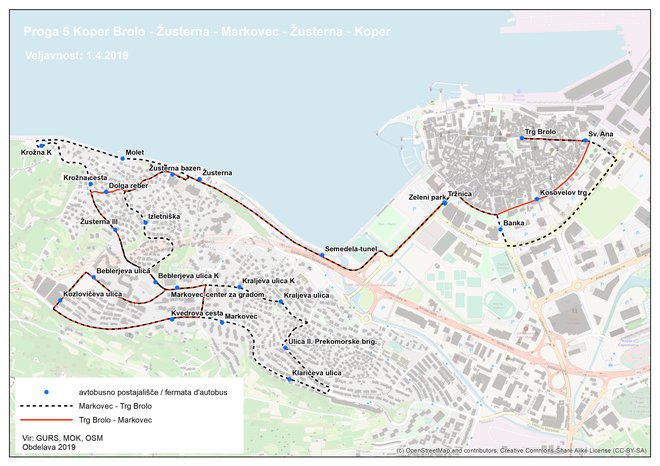 Avtobusna proga 5 Koper FOTO: Mestna Občina Koper