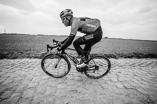 Kristijan Koren je včeraj preizkusil tlakovce Pariz-Roubaixa. FOTO: Scott Mitchell/Bahrain Merida