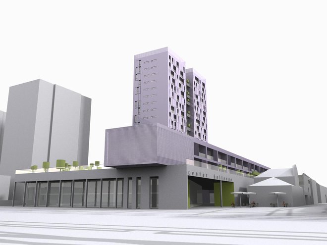 Center Bellevue, ki ga bo gradila družba v avstrijski lasti, naj bi zgradili v dveh letih. FOTO: Genius Loci