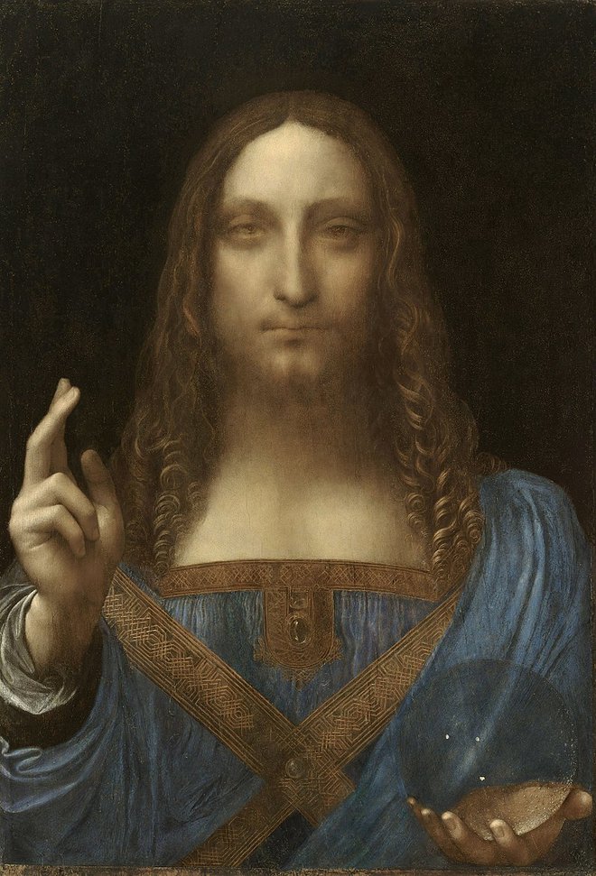 Restavrirani portret Jezusa (olje na orehovem lesu, 65,5 x 45 cm), ki v levi roki drži zemeljsko kroglo, simbol vesoljne oblasti, z desno pa blagoslavlja. Foto Wikipedija