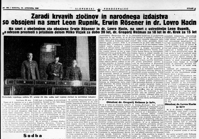 Slovenski poročevalec avgusta 1946 ob razglasitvi sodbe Dokumentacija Dela