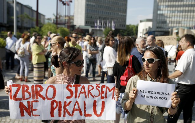 Protest proti sprejetju zakona o financiranju zasebnega šolstva junija 2019 FOTO: Blaž Samec