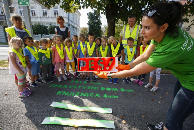 Peš kažipoti dajo podatek o razdaljah in času hoje do druge bolj obiskane lokacije v Cerknici. FOTO: Matej Družnik/Delo