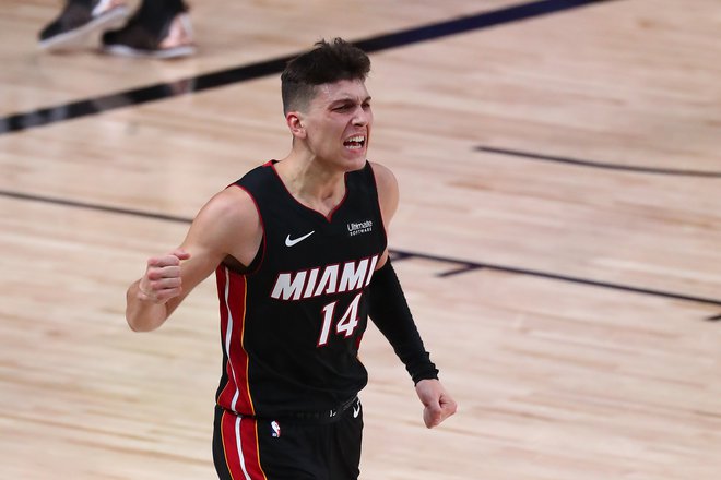 Komaj 20-letni branilec Miamija Tyler Herro izžareva izjemno samozavest. FOTO: Kim Klement/USA TODAY Sports