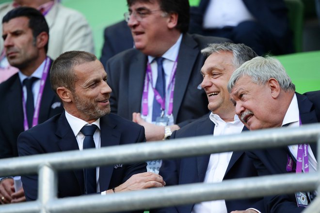Predsednik UEFA Aleksander Čeferin ima v Viktorju Orbanu in Sandorju Csanyiju velika nogometna prijatelja in zaveznika. FOTO: Lisi Niesner/Reuters