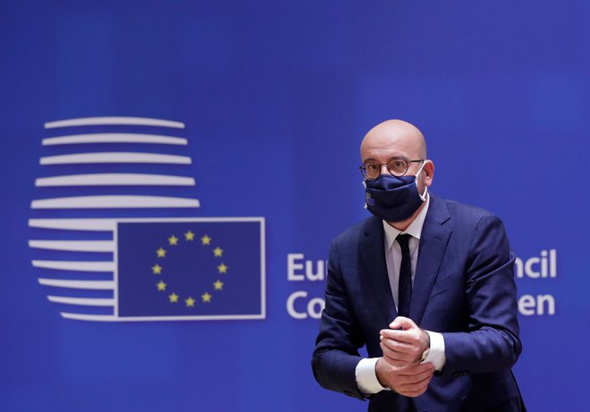 Predsednik evropskega sveta Charles Michel se je po tednu izolacije udeležil prvega dne vrha EU. FOTO:AFP