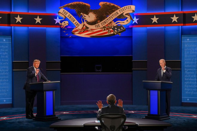 Donald Trump in Joe Biden sta se pomerila v prvem televizijskem soočenju. FOTO:&nbsp;Jim Watson/Afp