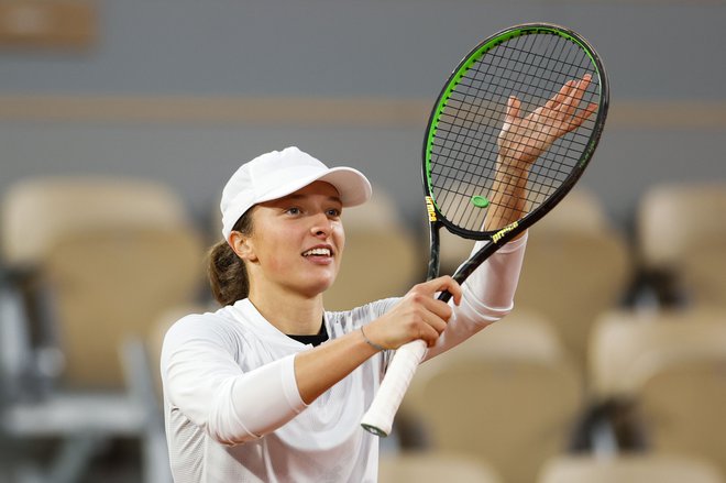 Poljakinja je bila presrečna ob veliki zmagi proti Simoni Halep.<br />
FOTO: Thomas Samson/AFP