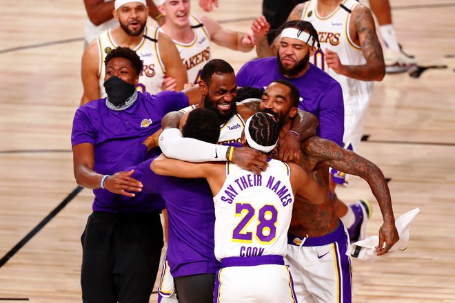 Los Angeles Lakers so praznovali svoj 17. naslov najboljšega v ligi NBA kljub vrnitvi Gorana Dragića v ekipo Miamija. FOTO: Kim Klement/USA Today Sports