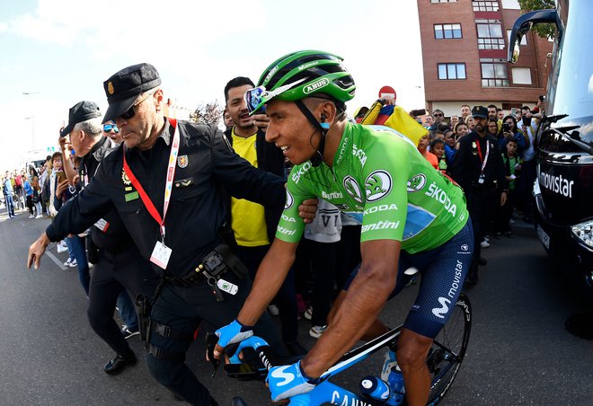 Kolumbijec Nairo Quintana je v tej sezoni bolj ali manj vozil za hrbtom slovenskih kolesarskih asov Tadeja Pogačarja in Primoža Rogliča. FOTO: Oscar Del Pozo/AFP