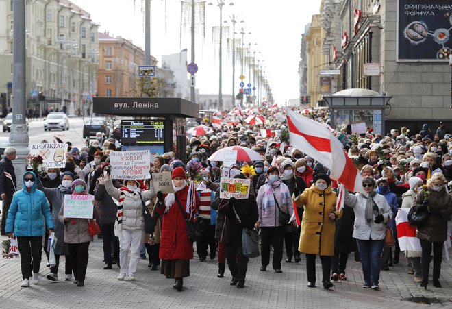Nedavni protest podpornikov beloruske opozicije v Minsku. FOTO: Reuters
