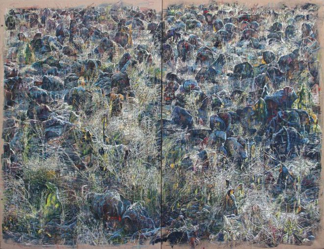 Anja Jerčič Jakob: Plevel IV, 2020, olje in jajčna tempera na platnu, 195 x 260 cm Foto arhiv Anje Jerčič Jakob