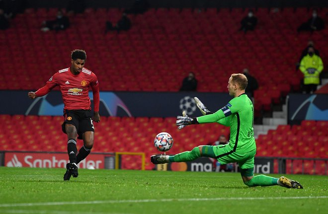 Marcus Rashford je bil med najvidnejšimi akterji zanesljive zmage Manchester Uniteda nad Leipzigom. FOTO: Anthony Devlin/AFP