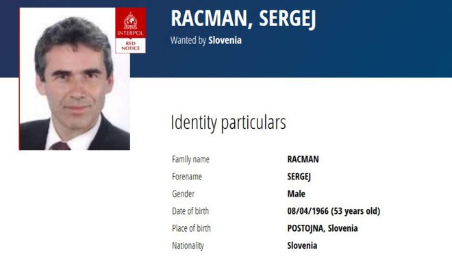 Za poslovnezem Sergejem Racmanom je bila razpisana mednarodna tiralica Interpola, ki ga je iskal z rdečim obvestilom, kar pomeni najvišjo stopnjo tiralice. FOTO: Interpol