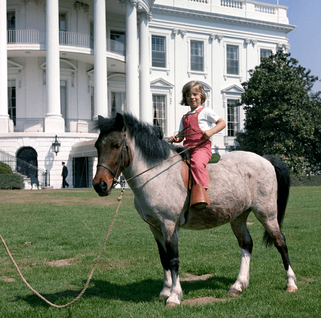 Caroline Kennedy, hči predsednika Johna F. Kennedyja, in njen poni Macaroni sta bila prav tako zelo priljubljena.<br />
FOTO: Presidential Pets Museum