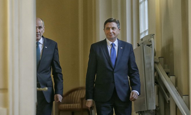 Predsednik Borut Pahor je 26. februarja letos&nbsp; sprejel bodočega mandatarja Janeza Janšo&nbsp; FOTO: Blaž Samec/Delo