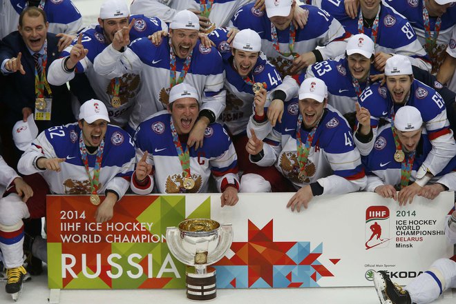 Minsk je nazadnje gostil svetovno prvenstvo leta 2014, ko so se naslova prvakov veselili ruski hokejisti. FOTO: Aleksandr&nbsp; Demjančuk/Reuters