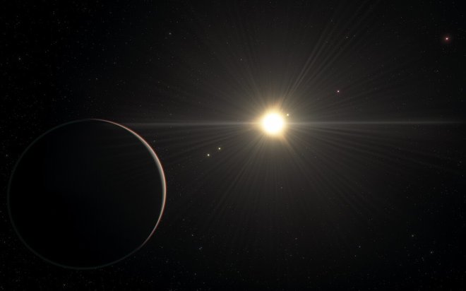 Umetniška upodobitev sistema TOI-178. FOTO:&nbsp;ESO/L. Calçada/spaceengine.org