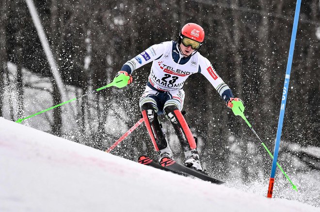 Štefan Hadalin je z dvanajstim mestom na slalomu v Chamonixu dosegel svojo najboljšo uvrstitev v tej sezoni. FOTO: Jeff Pachoud/AFP