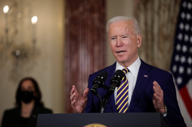 Predsednik Joe Biden v State Departmentu.&nbsp;FOTO: Tom Brenner/Reuters
