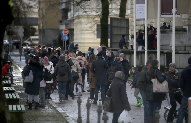 Gneča za vstop v Narodni muzej v Ljubljani. FOTO: Blaž Samec/Delo