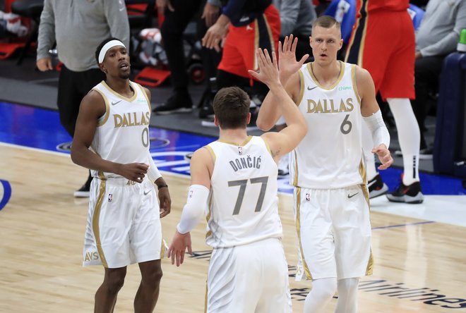 Luka Dončić in Kristaps Porzingis sta odigrala sanjsko tekmo.&nbsp; FOTO: Kevin Jairaj/USA Today Sports