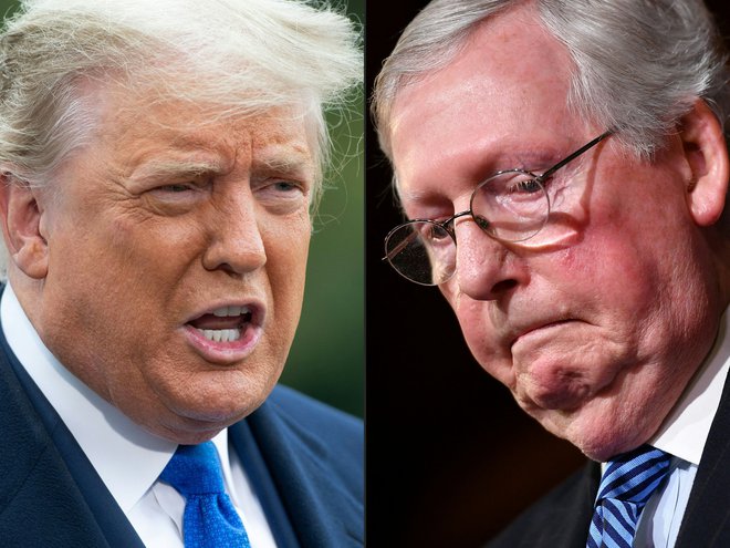 Donald Trump proti Mitchu McConnellu: velikana republikanske stranke sta se spopadla. FOTO: Mandel Ngan/AFP