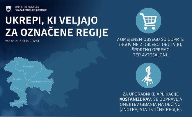 Regije, v katerih bo z jutrišnjim dnem prišlo do sproščanja nekaterih ukrepov. FOTO: Gov.si